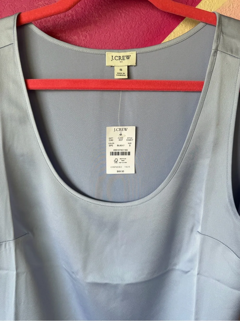 NWT J.Crew Satin Scoop Neck Tank Top Sz S Periwinkle Blue